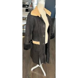 Vintage Abito Penny Lane Boho Coat Black Suede Calf Hair Trim Sz L -Fits M $810